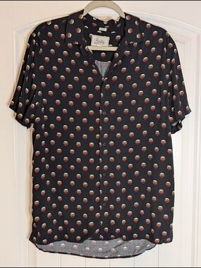 Bixby Nomad Retro Geometric Patterned Short Sleeve Rayon Button Down Shirt